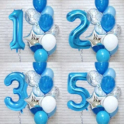 12Pcs Foil Birthday Balloon Number 0 1 2 3 4 5 6 7 8 Globos Decorations Latex Balloon Confetti Baby Boy Birthday Party Supplies