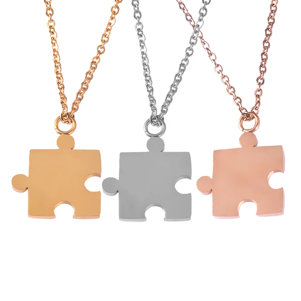 New  Gold / Rose gold Stainless Steel Puzzle Blank Dog Tag Pendant Necklace Jewelry for Men Women