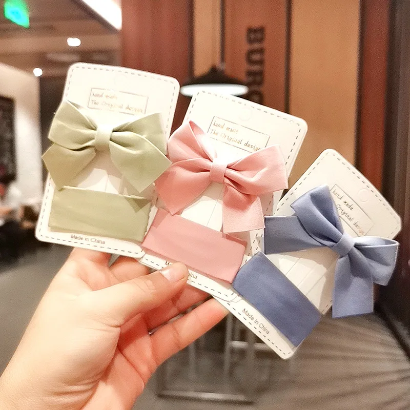 2pcs/lot New sweet solid color fabric bow hairpinknitted bow Beautiful Children Girls Hair Accessories Barrettes  Headwear