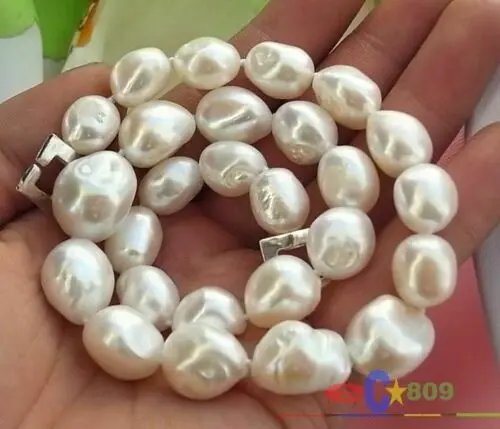 

HUGE 17" 18MM WHITE BAROQUE FRESHWATER PEARL NECKLACE Silver standard