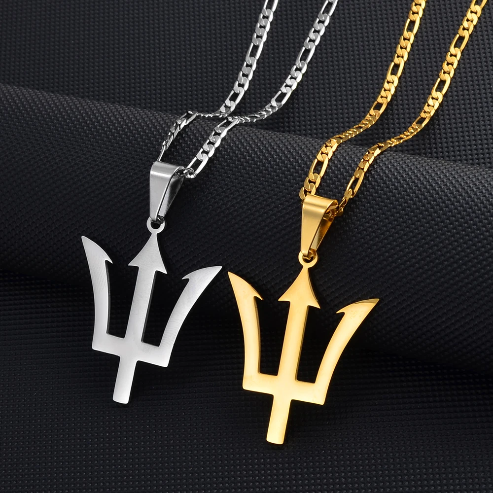 Anniyo Flag Symbol of Barbados Pendant Necklaces for Men Women Barbados Island Jewelry @259821