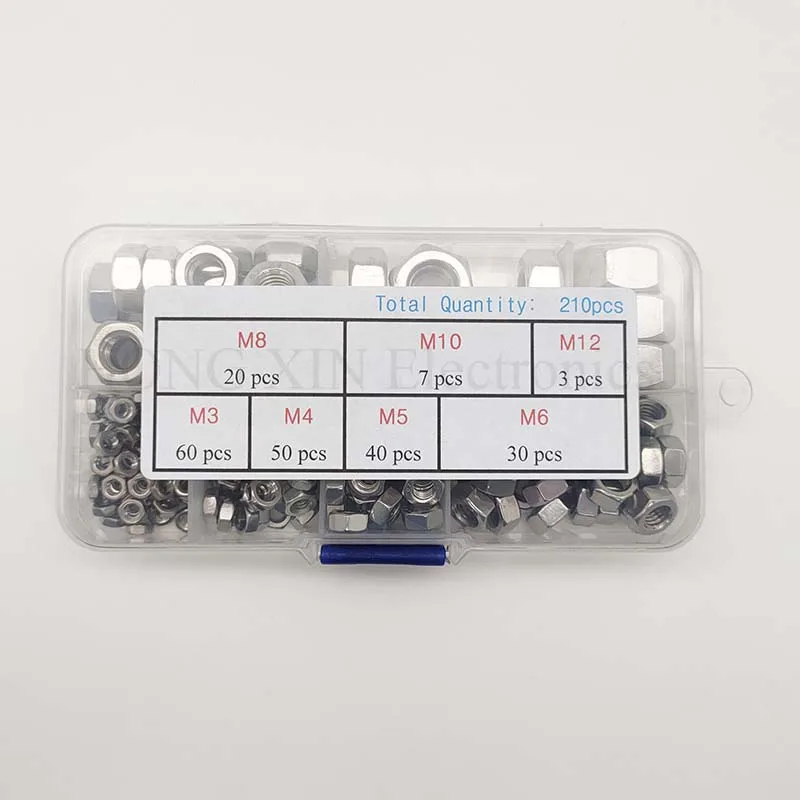 210Pcshexagonal Noten In Overeenstemming Kit Rvs Schroef Moer Moer Maten M3 M4 M5 M6 M8 M10 M12
