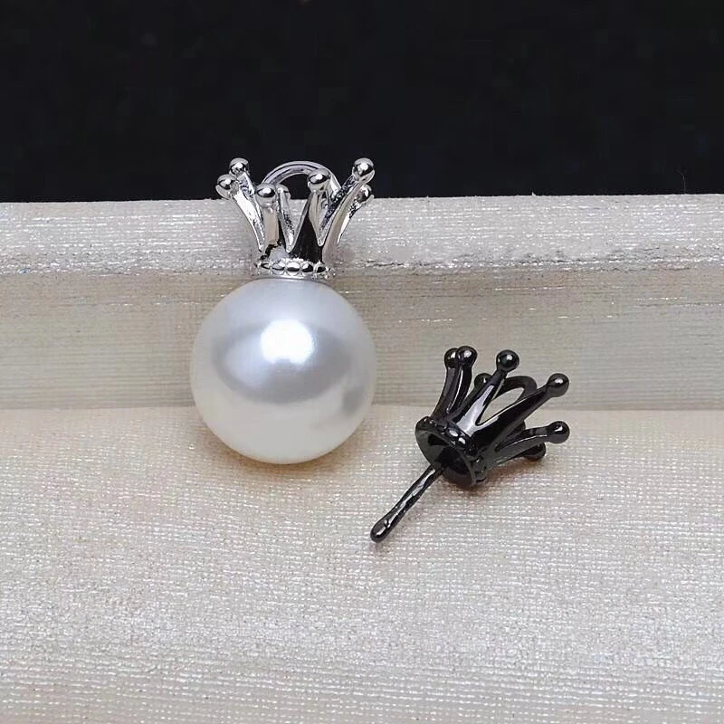 Crown Design DIY Mount 925 Sterling Silver Pendant Base Settings Mountings Findings Parts for Pearl Crystal Jade Agate 5pcs/lot