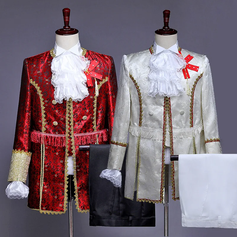 Men Renaissance Costume Vintage Military Tunic Court Jacket and Trouers Set Uniform Top Coat Fancy Dress Medieval