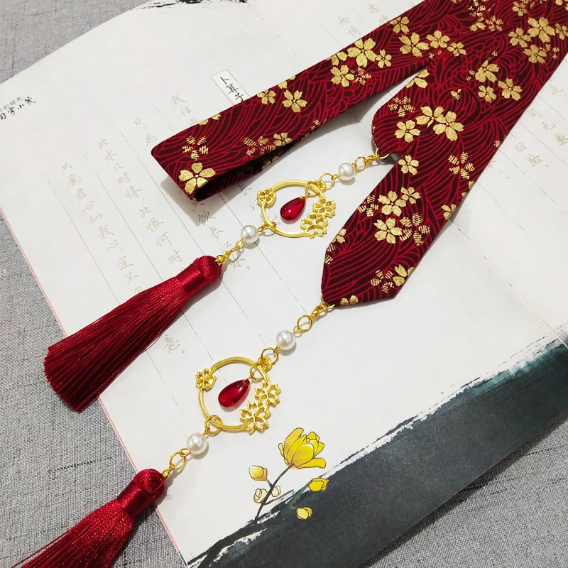 Antique Chinese clothing ribbon embroidery accessories for men and women wiping forehead fringed hair rope hair jewelry costume