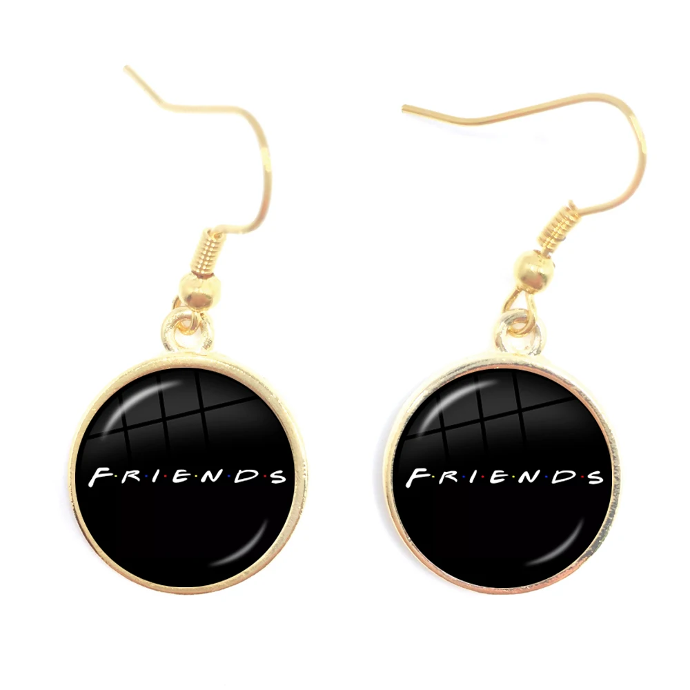 Friends TV Show Earrings 25th Anniversary Series Cartoon Fun Pattern 16mm Glass Cabochon Drop Earrings Jewelry For Women