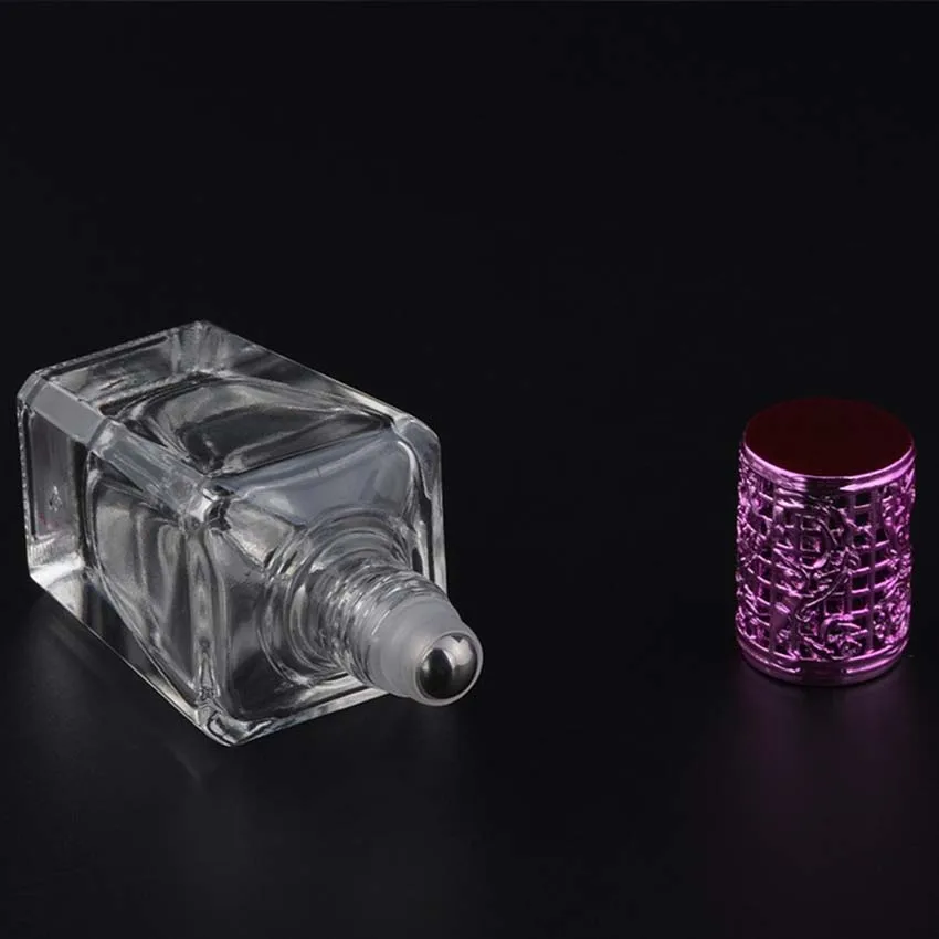 زيت طبيعي زجاجات أسطوانية 15 مللي فئة زجاج زجاجات فارغة مع أسطوانة الفولاذ المقاوم للصدأ كرات زجاجات إعادة الملء لأداة ماكياج