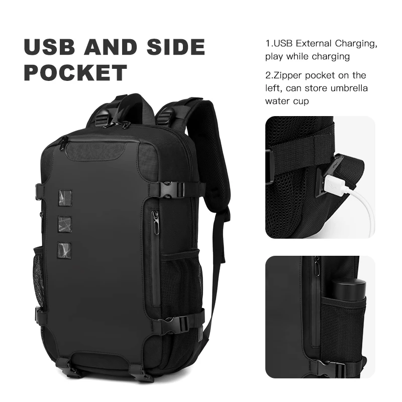 Imagem -04 - Ozuko-grande Capacidade Usb Carregamento Mochila para Homens Laptop Mochilas Bolsa de Viagem à Prova d Água Teenager Schoolbag Masculino 15.6