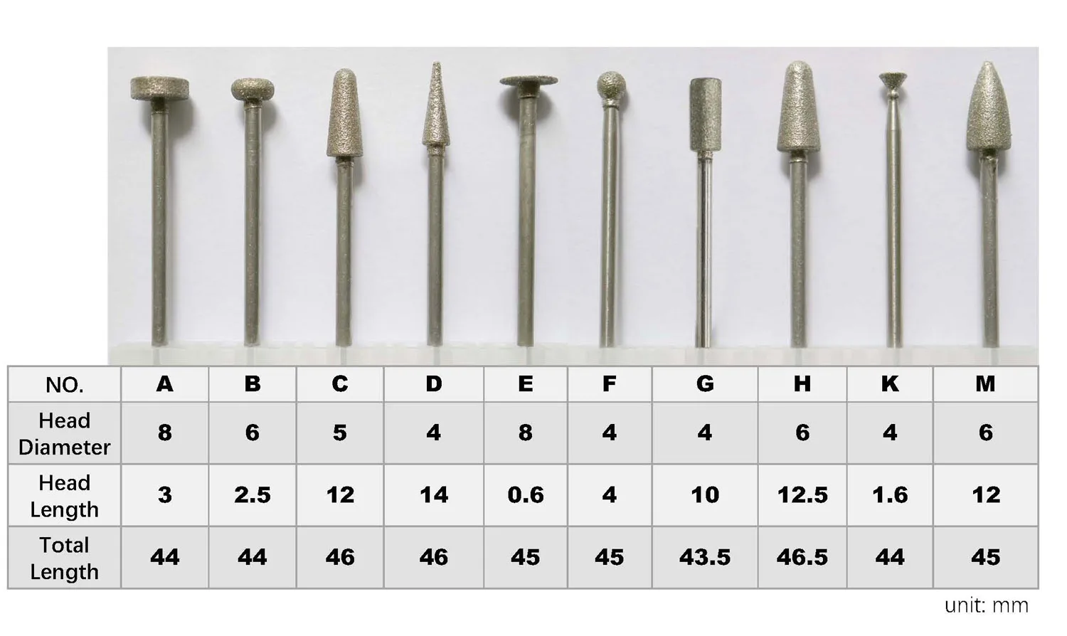 10pcs mixed dental lab tool 2.35mm shank  HP diamond burs Diamond grinding head Denture  jade Emerald polishing