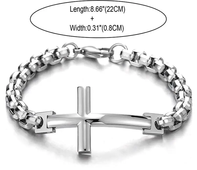 

8mm 8.66 Inch Stainless Steel Horizontal Sideway Lateral Cross Link Chain Bangle Bracelet Polished