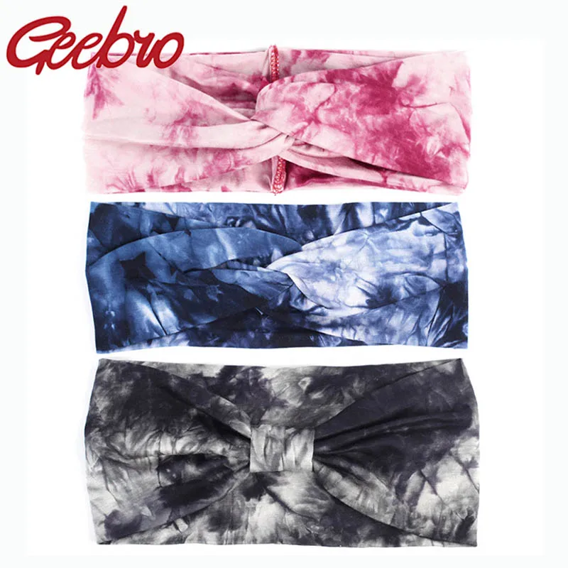 Moda damska Miękkie Splash Tie Dye Bawełniane opaski na głowę Panie Dziewczyny Letnie rozciągliwe węzeł Opaski do włosów Akcesoria Turban do jogi