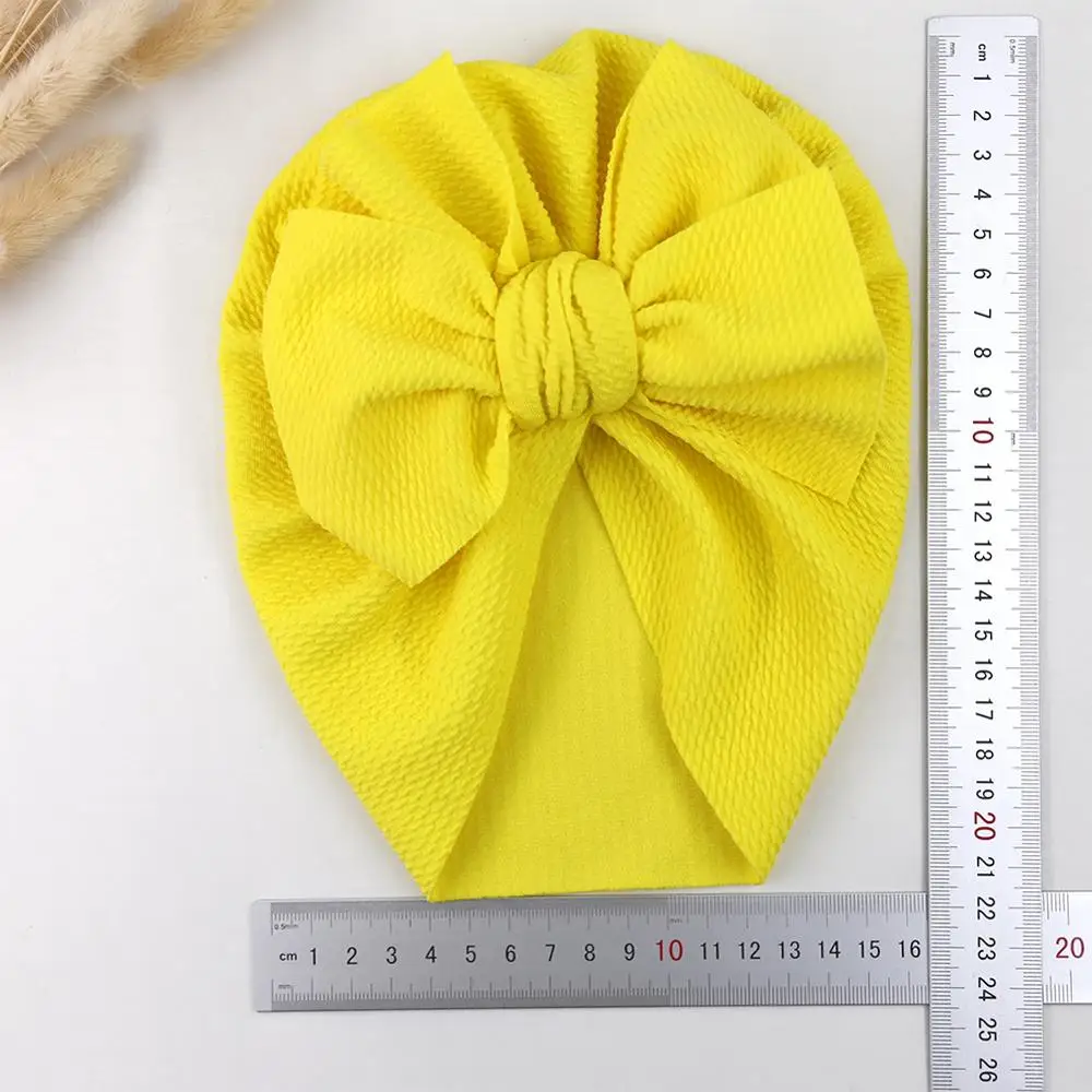 Solid Waffle Fabric Baby Hat Big Bow Topknot Turban Bonnet Caps Solids Baby Headwear For 0-5T Kids Children Fashion Headwraps