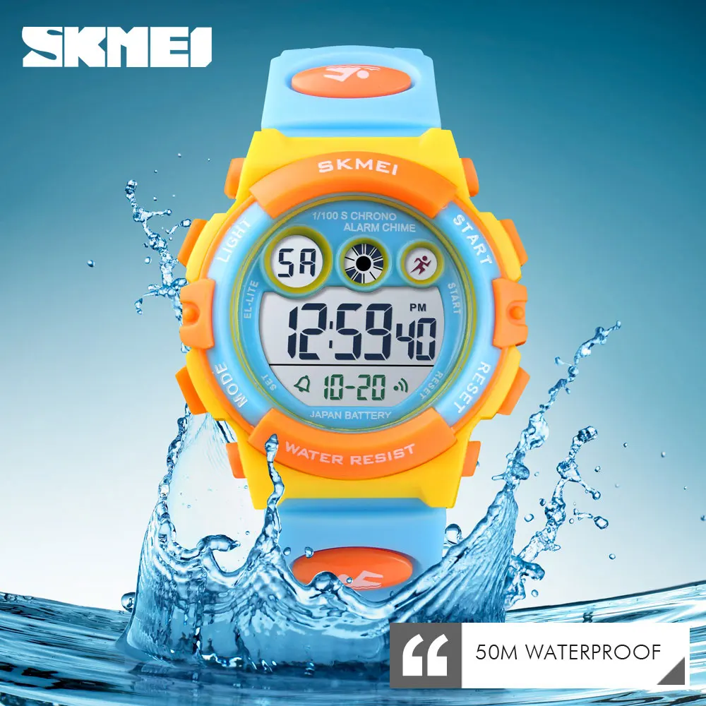 SKMEI-Montre électronique colorée pour enfants, rétro-éclairage LED, montre-bracelet numérique populaire, bracelet en PU transparent, garçons, filles, horloge