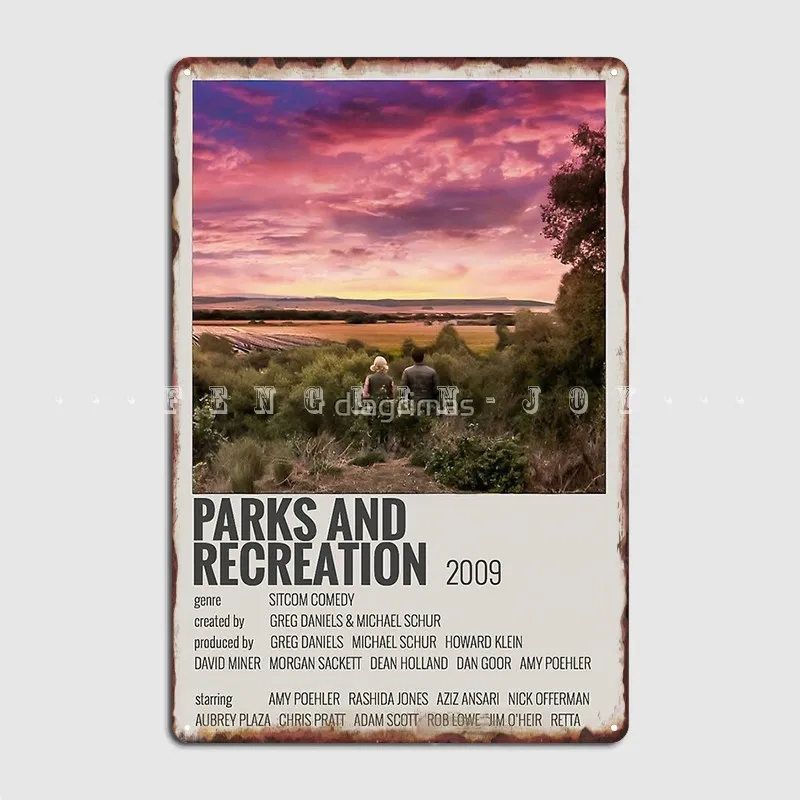 Leslie + Ben Sunset Parks And Recreation Minimalist Poster Metal Sign Pub Wall Design Painting Décor Tin Sign Poster