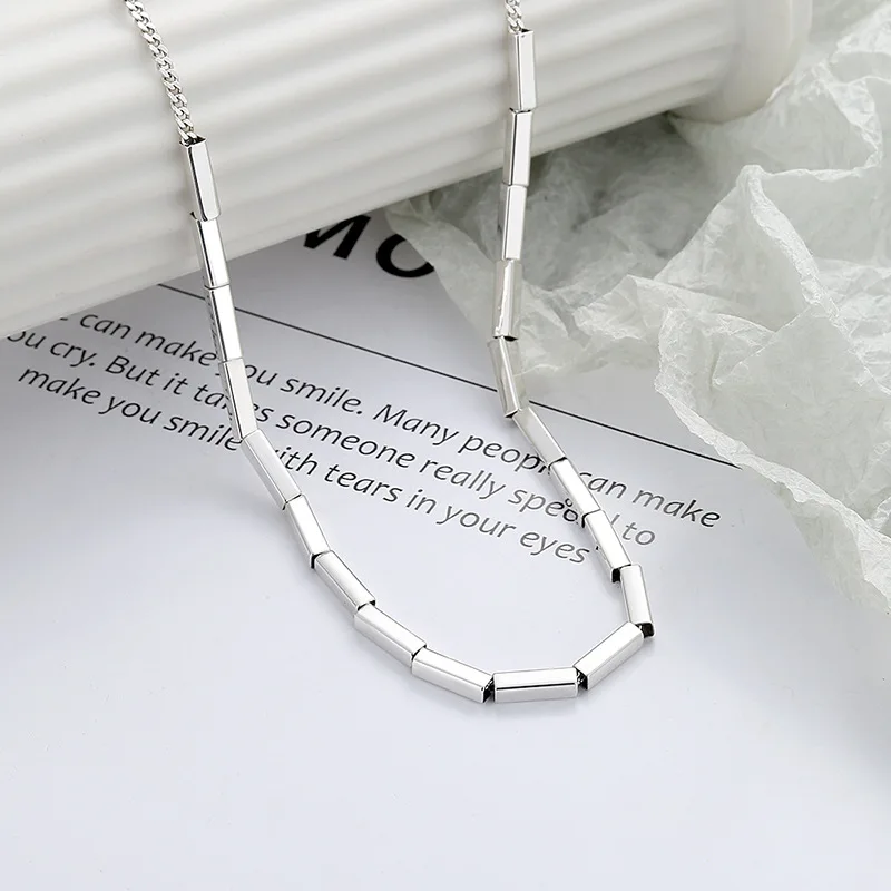 Square Tube Splicing Ins Necklace 100% S925 Sterling Silver 40+5cm Chain Geometric All-match Jewelry for Hot Girl Fashion Man