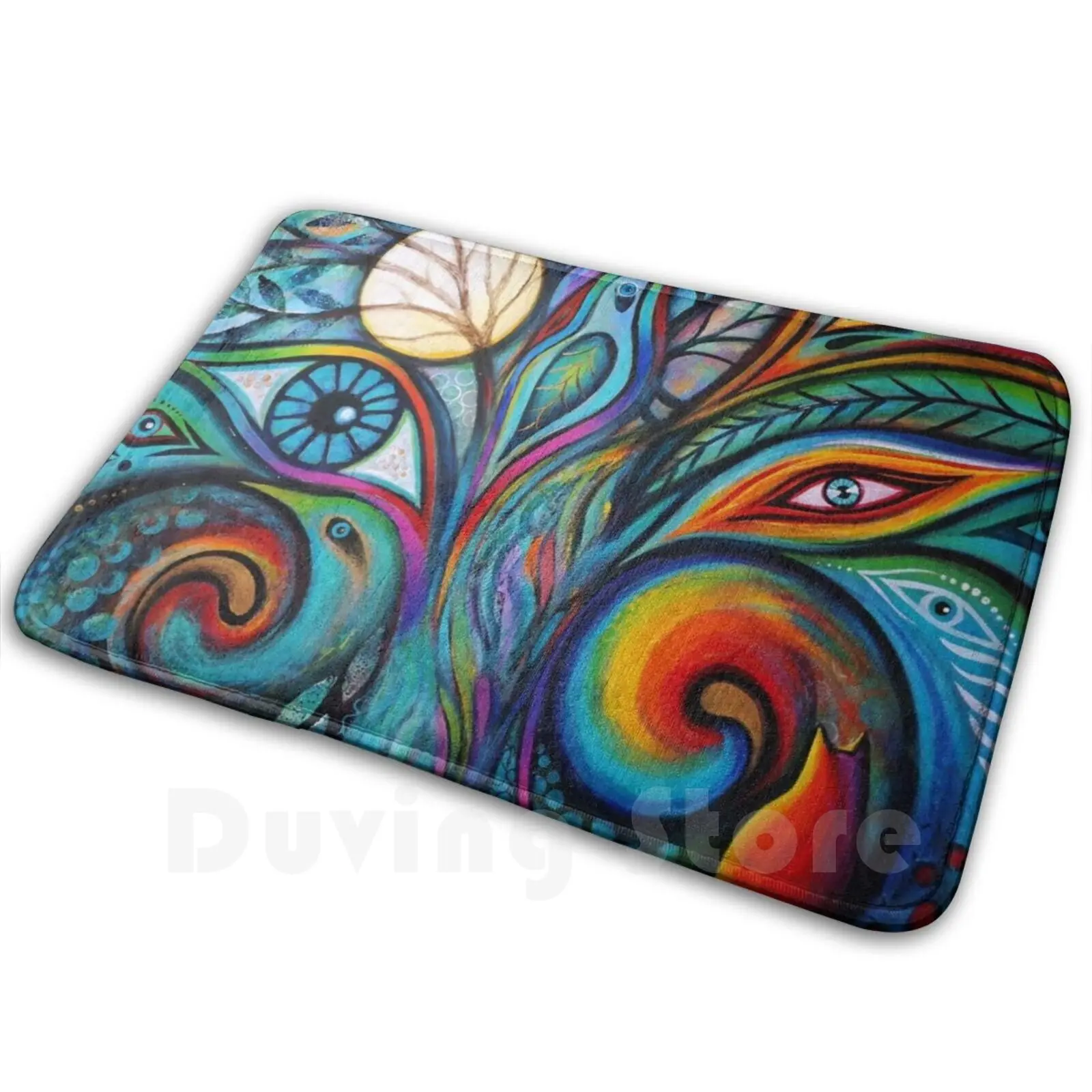 Moon Magic Mat Rug Carpet Anti-Slip Floor Mats Bedroom Tree Of Life Birds Spirits Cat Moon Visionary Art Abstract Surreal Dream