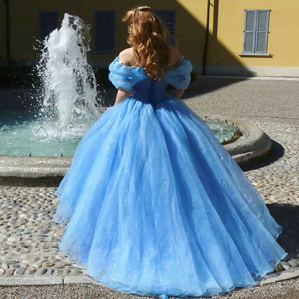 Cinderalle-vestidos de quinceañera azul, corsé de Organza con hombros descubiertos, vestido de baile de 15 años, vestido de fiesta de graduación con mariposa, 2022