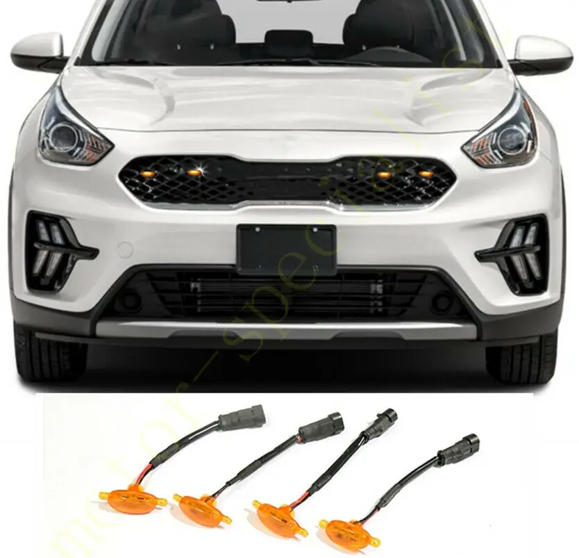 

LED Car Front Grille LED Amber Light Raptor Style Light Kit Decor W/ Wire Speed 4Pcs For Kia Niro 2017-2020