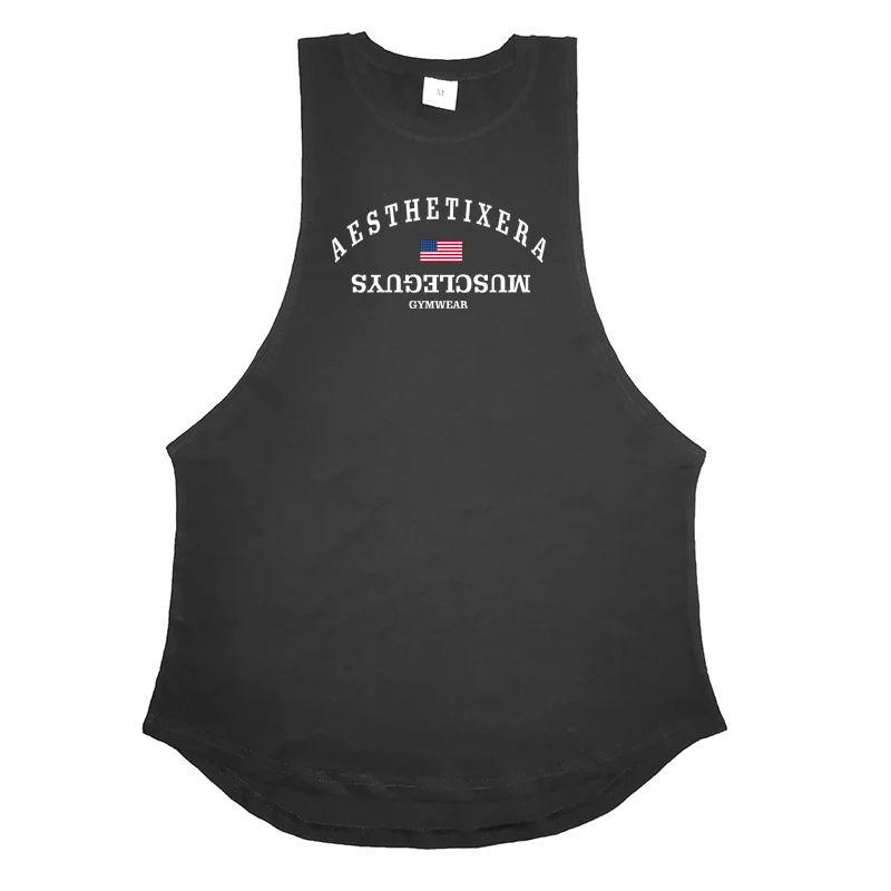 Męskie sportowe kamizelka do biegania bawełna bez rękawów t shirt mężczyźni kulturystyka koszulka treningowa męskie gym Stringer tank top odzież