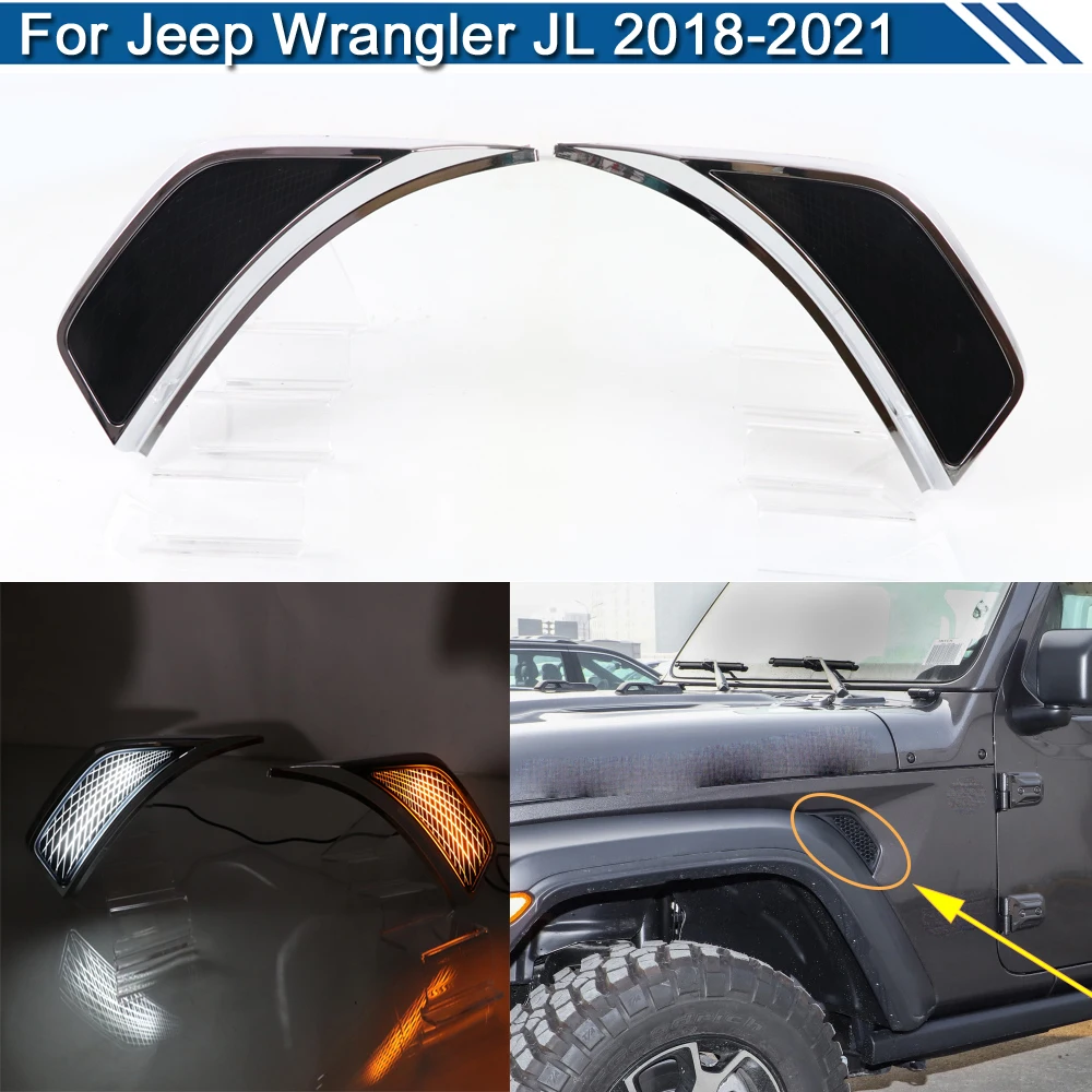 2Pcs Led Side Marker Lamp Amber Richtingaanwijzer Wit Running Positie Verlichting Voor Jeep Wrangler Jl 2018 2019 2020 2021