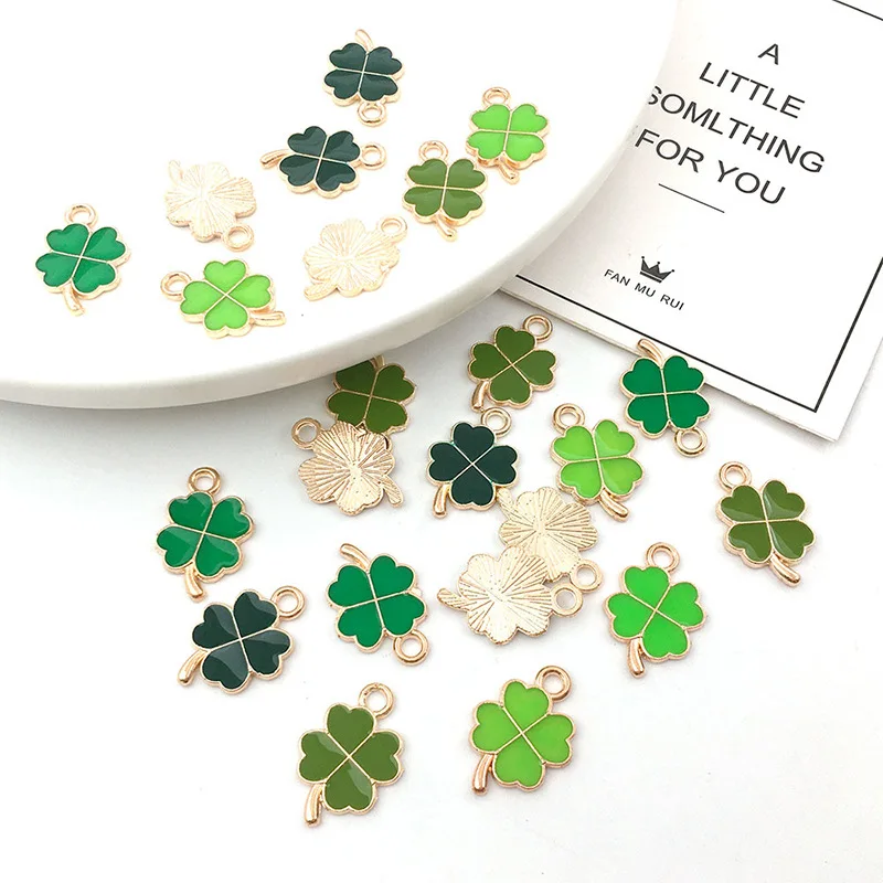 10pcs 11*18mm New Full Enamel Four Leaf Clover Charms Pendants For DIY Jewelry Making Handmade Earrings Bracelet Pendants