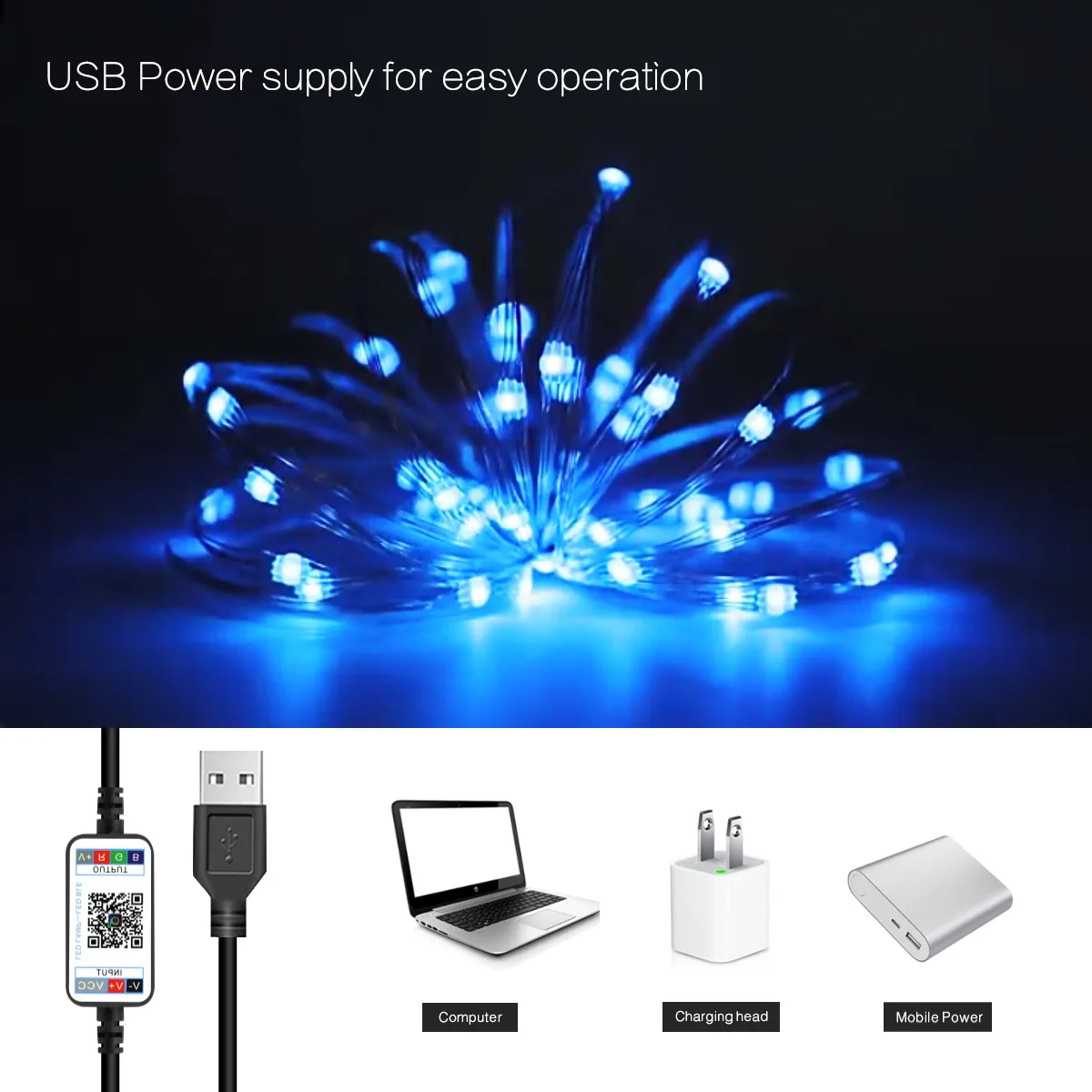 Led luzes de corda inteligente controle bluetooth rgb lâmpada 5/10/20m fonte de alimentação usb luzes de corda de fadas para decoração de natal