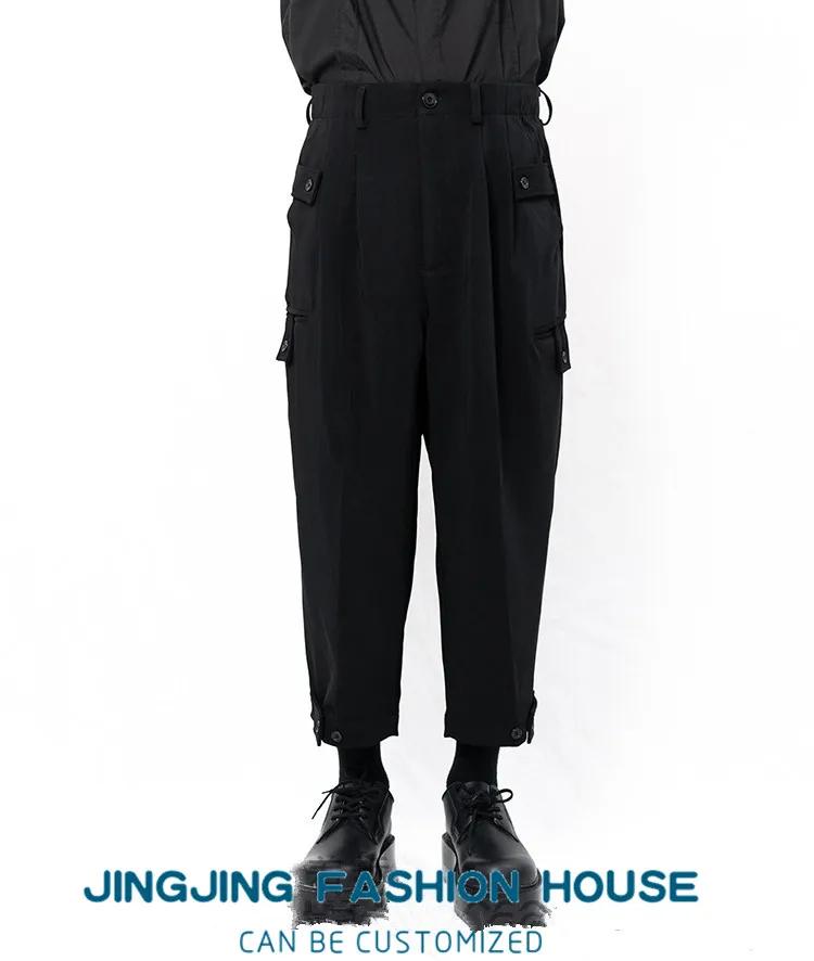 S-6XL!!2021 Men's Casual Pants Nine Cent Pants Loose Closed Button Deconstruction of Black Pants