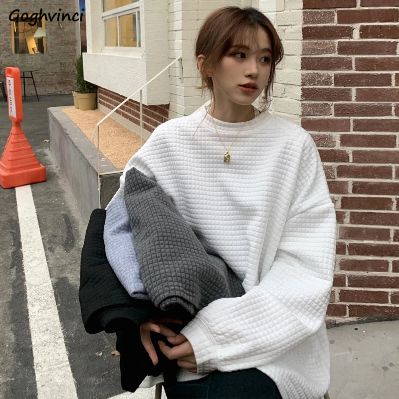 Solid Sweatshirts Women Fashion Autumn Loose Design Vintage Cozy French Style All-match Simple Harajuku Leisure Daily Clothing