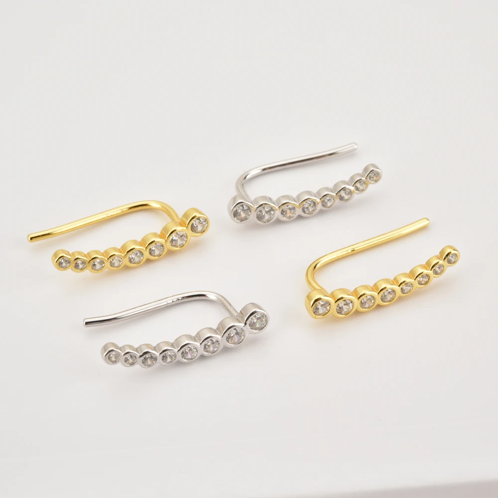 Kikichicc 925 Sterling Silver Climber Thread Pin Earring  Clip Ovals Luxury Women Cuffs Jewelry Women Ear Cuff Rocl Punk Crystal
