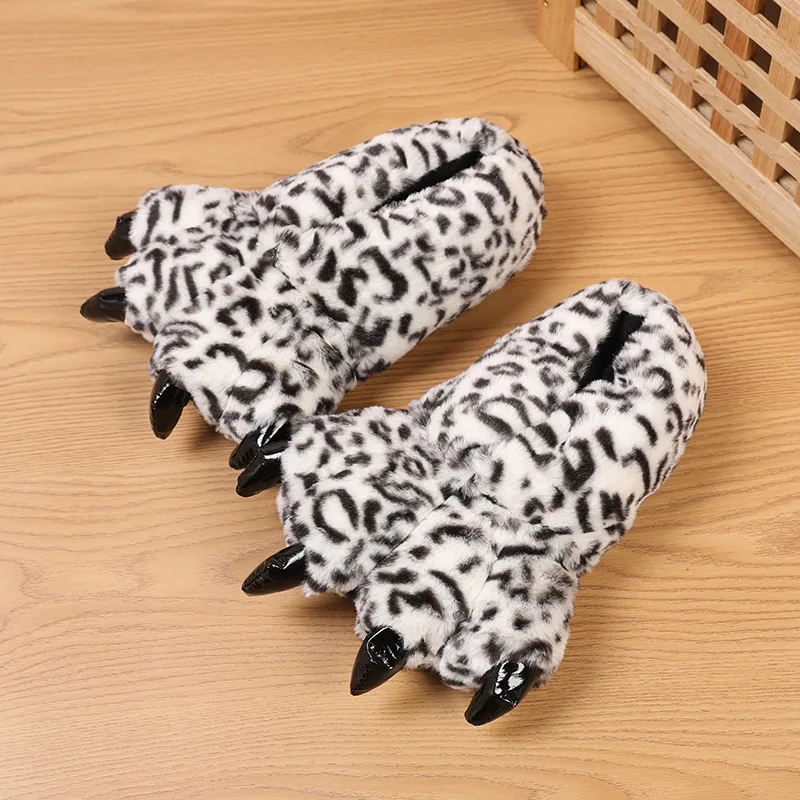 Men\'s indoor Leopard slippers funny winter furry Floor shoes for boys Fluffy slippers unisex house slippers man Women footwear