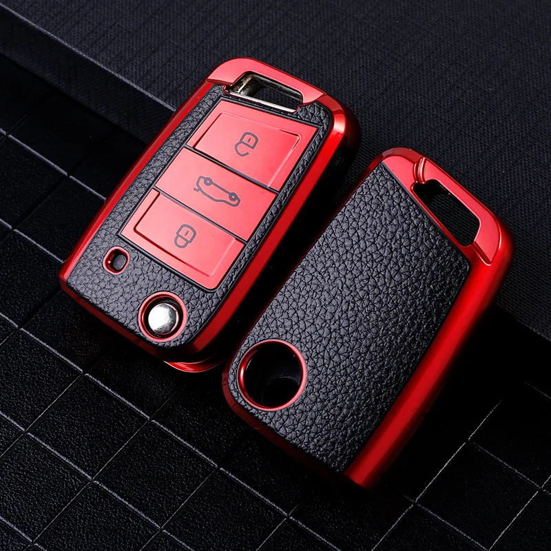 Leather TPU Car Key Case Protection Bag For VW Volkswagen Golf 7 MK7 Tiguan MK2 SEAT Ateca Leon FR 2 Ibiza For Skoda Octavia A7