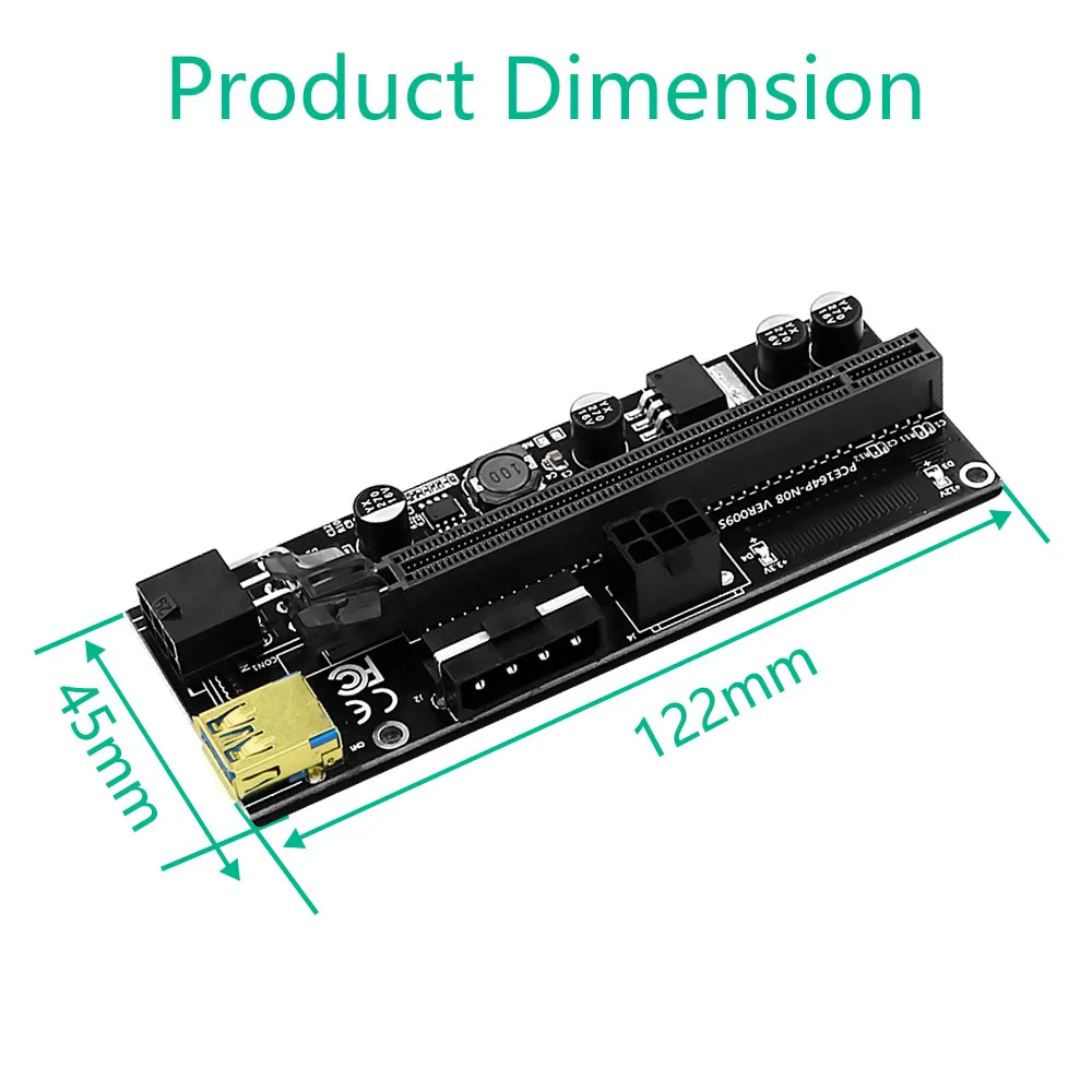 1-10PCS NEW PCIE Riser 009S LED PCI Express 1X to 16X Extender Adapter USB 3.0 Riser for Video Card GPU Mining for Bitcoin Miner