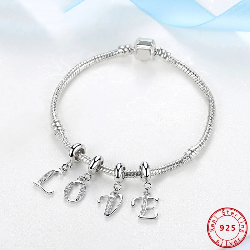 Authentic 925 Sterling Silver Charm Bead Vintage A-Z Letter Alphabet Dangle Charms Fit Pan Brand Original Bracelet Fine Jewelry