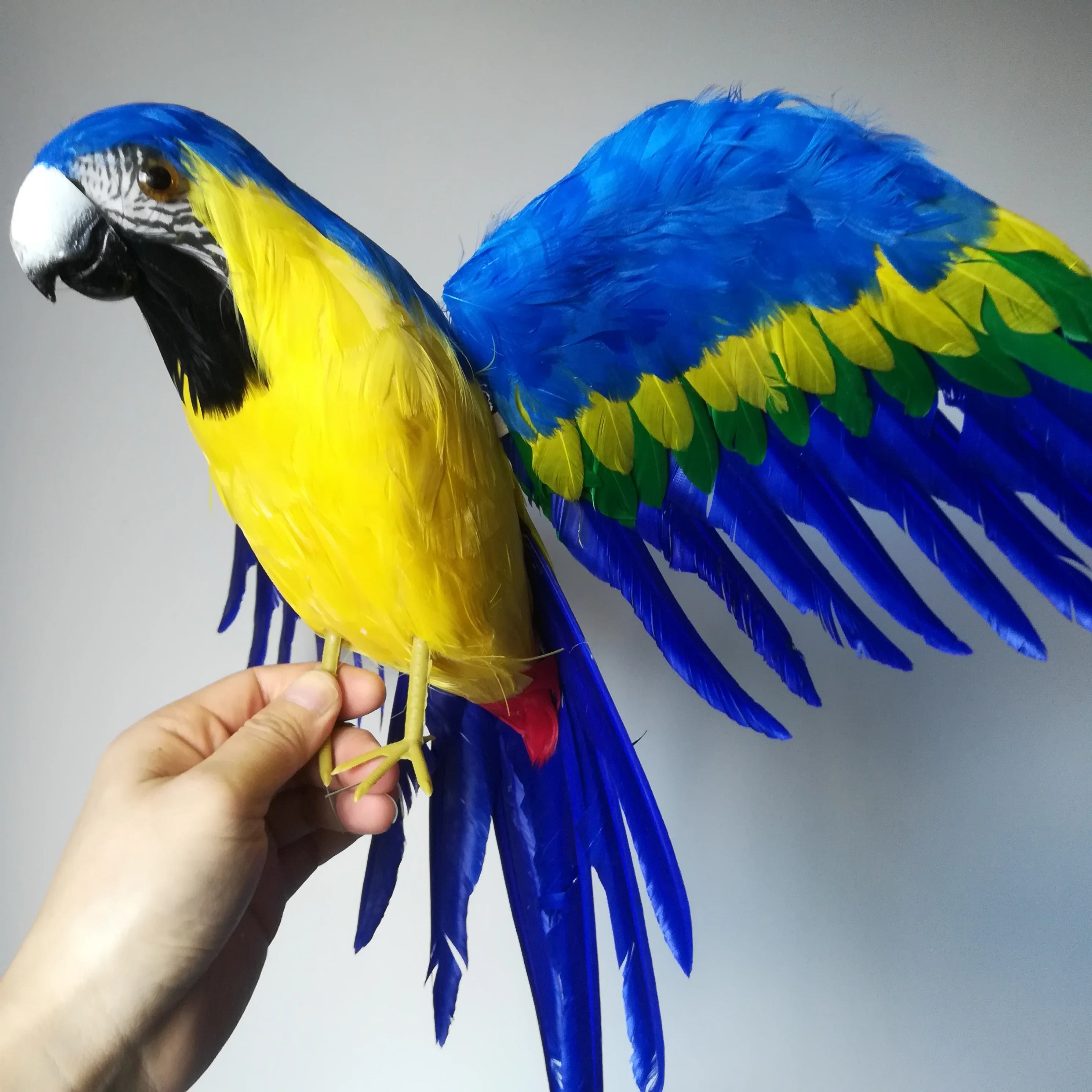 real life toy  large 42x60cm yellow-blue feathers parrot model,foam&feathers spreading wings parrot ,garden decoration toy w0788