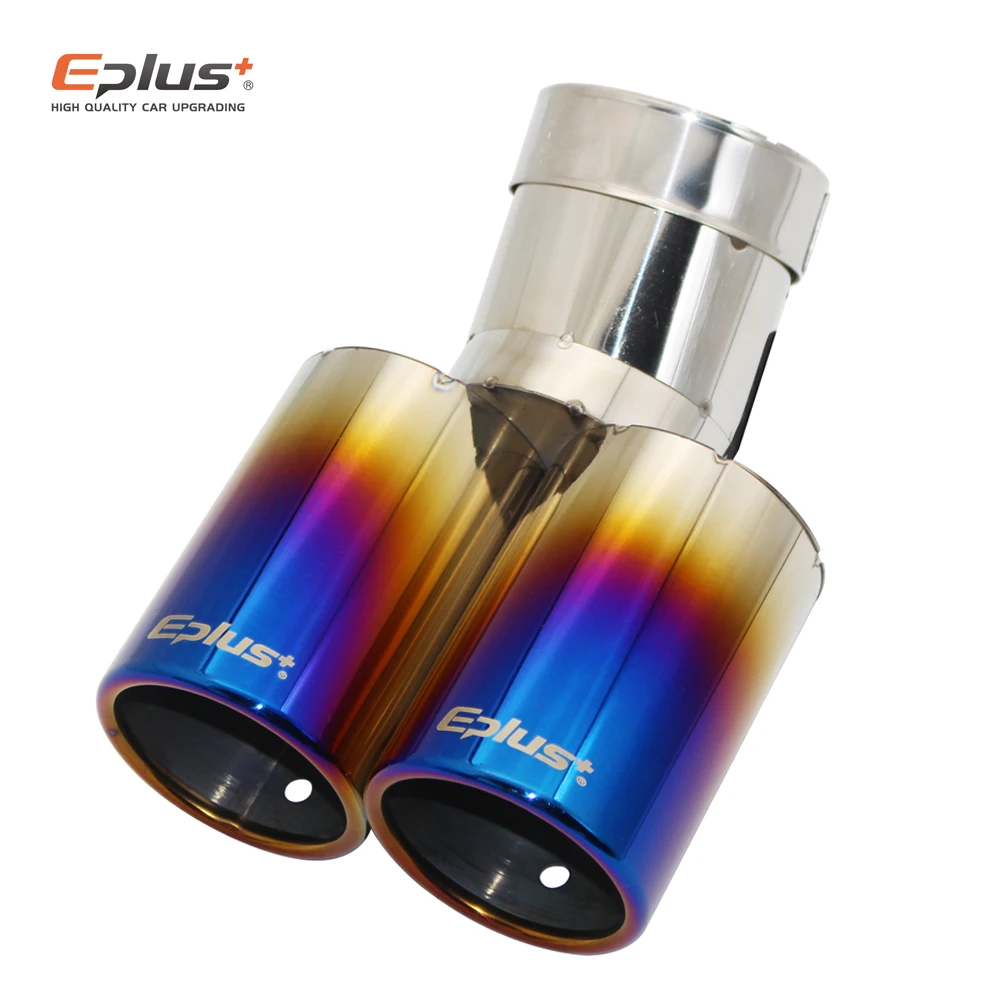 Eplus Car Styling Mufflers Exhaust Tail Throat Pipe Tip Flat Universal Bend  Stainless Steel Multi-size Dual Outlet Muffler 63MM