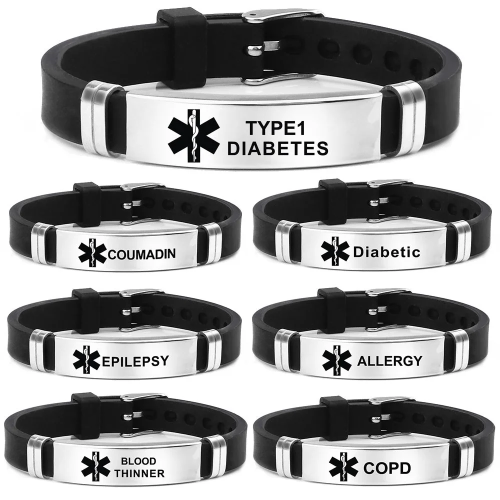 Type 2 diabetes stainless steel life star medical silicone bracelet diabetes warning Bracelet браслет браслет мужской pulseras