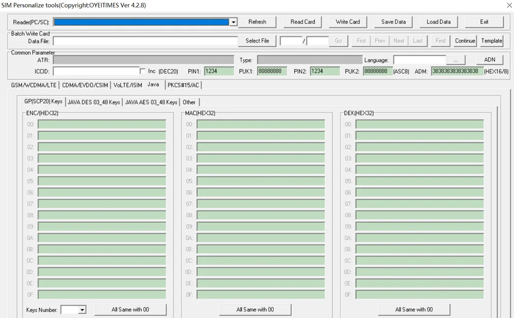 OYEITIMES JAVA 5G 4.2.8 Ver. Upgraded Software SIM Card Software ENC DEK JAVA DES JAVA AES AID/HASH Value List SIM Card Software