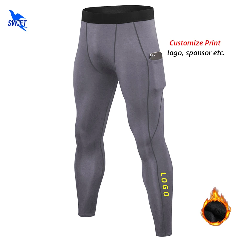 2020 Men Winter Fleece Stretch Running Pants with Pocket Quick Dry Gym Fitness Tights Sportswear Leggings Trousers Custom LOGO