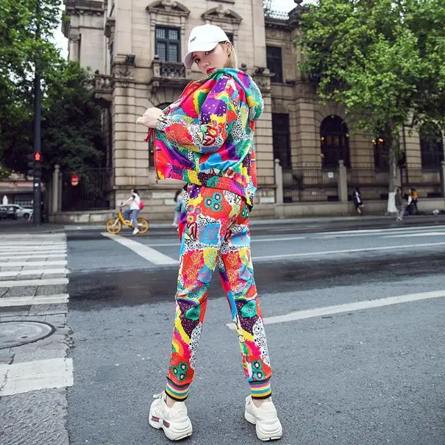 Conjunto de roupas com capuz moda feminina, duas peças, primavera e outono 2020