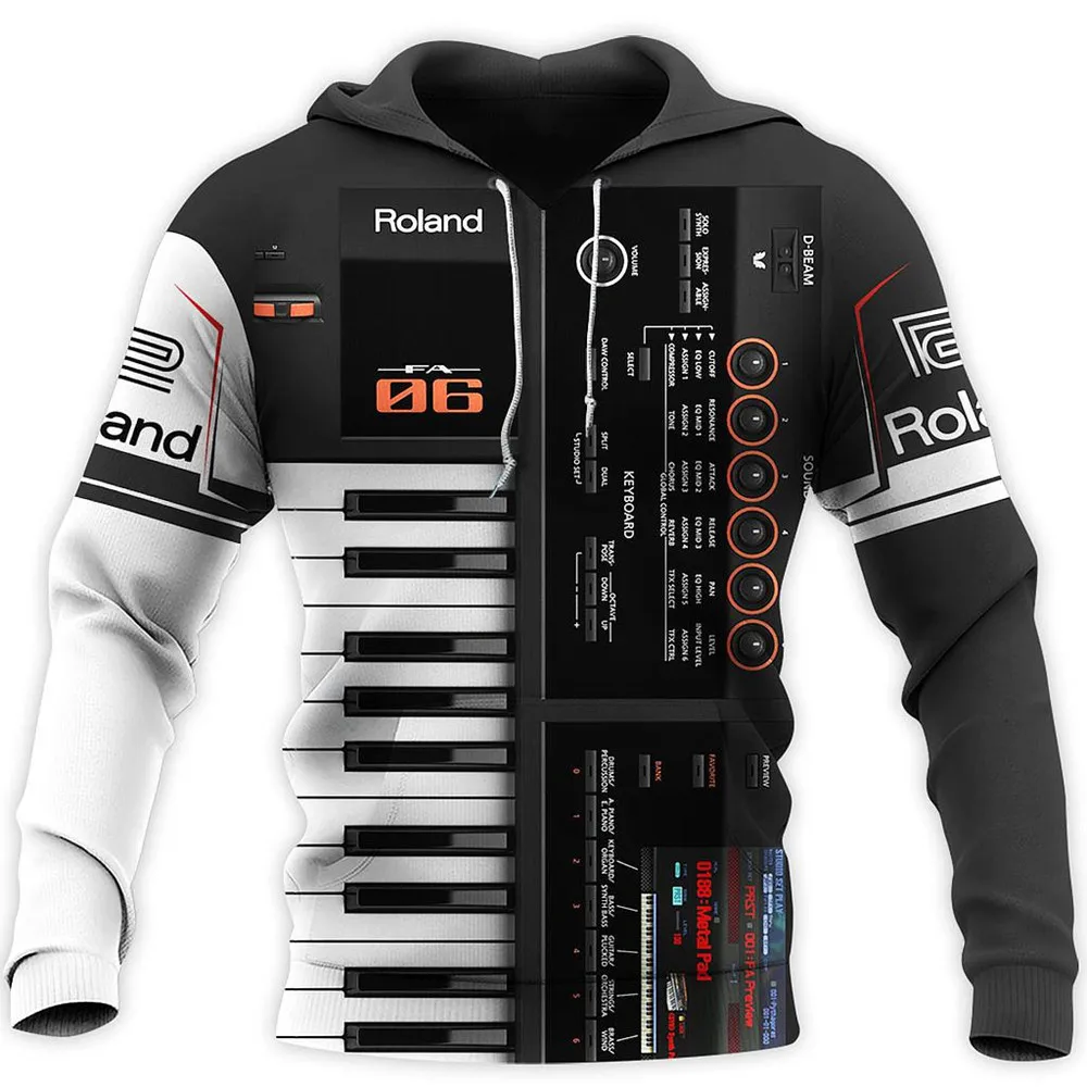 ROLAND Piano Music Art 3D All Over camicie stampate moda autunno felpa uomo donna Casual Harajuku felpe con cappuccio Z022