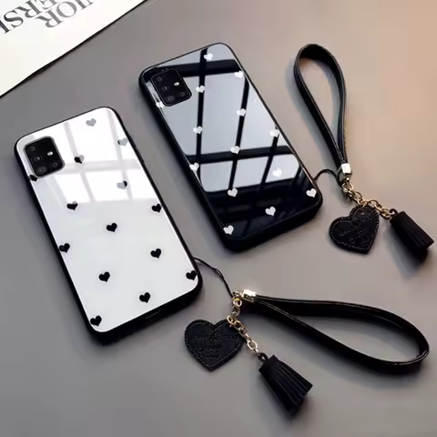 Small Love Heart Hard Glass Cover For Samsung A21S A51 A71 A21 A10 A70 A20S A30 A30S A40 A50 A50S A31 schockproof phone Case