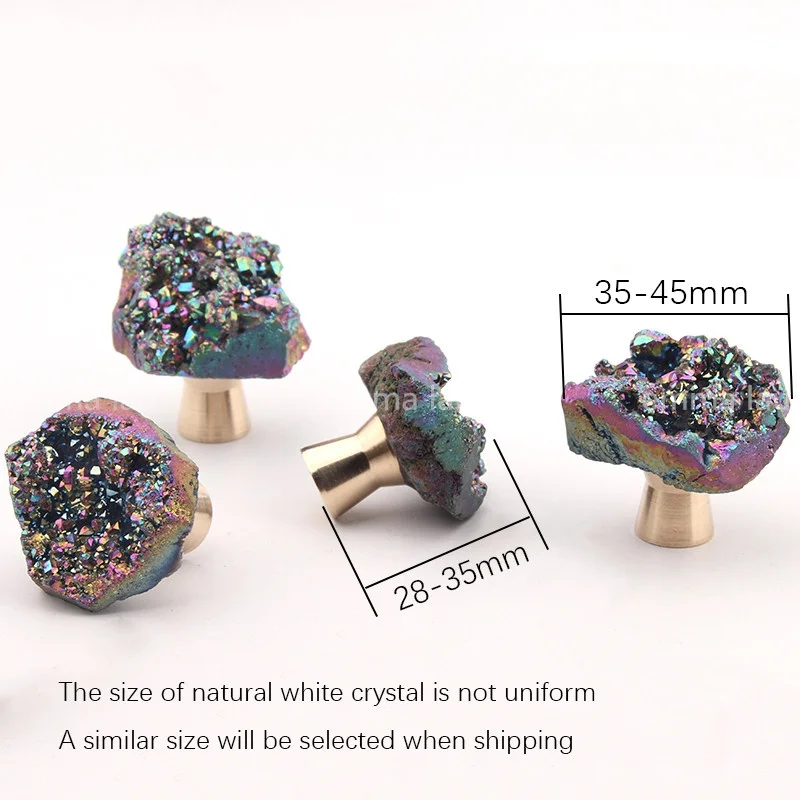 Natural Crystal Stone Knob and Handle With Brass Base Irregular Single Hole Drawer Cupboard Closet Door Knobs Furniture Pulls