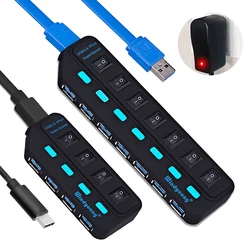 USB 3.0 HUB Type-C HUB Multi USB Splitter 4/7 Port Expander Multiple USBC 3 Hab Use Power Adapter USB 3.0 Hub with Switch For PC