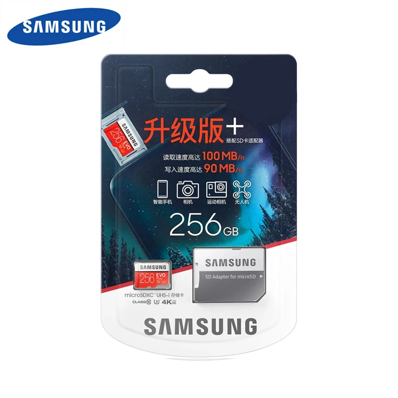 Karta SAMSUNG Micro SD 128GB 64GB karta pamięci o wysokiej prędkości 100 MB/S EVO Plus karta TF klasy 10 256GB UHS-I C10 U3 cartao de memoria