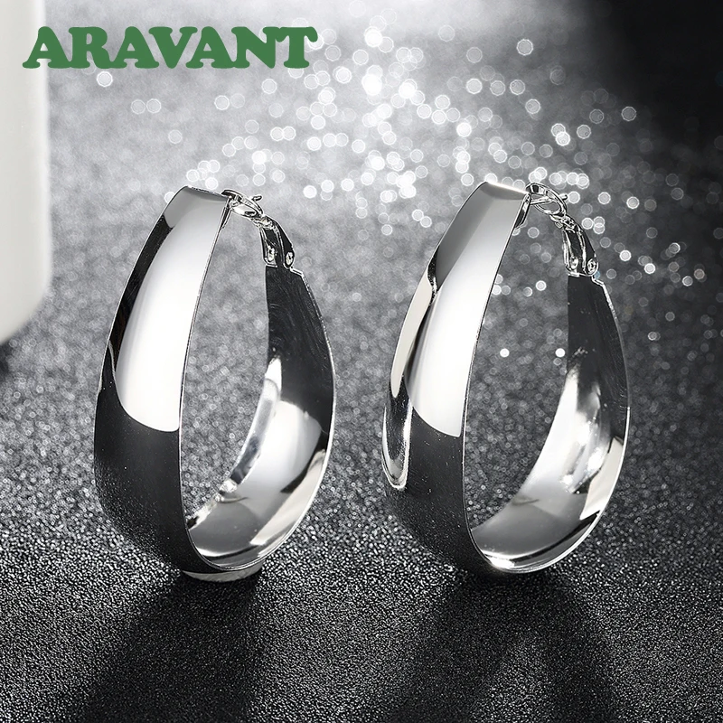 ARAVANT 925 Silver Smooth U Shaped Hoop Earrings For Women Fashion Jewelry