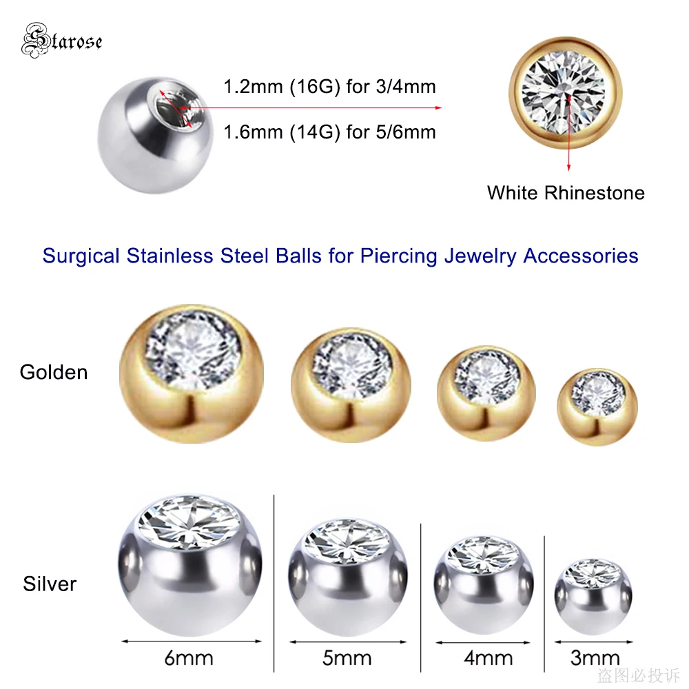 10Pcs 16Gx3/4mm 14Gx5/6mm Screw Ball End Beads Stud Earring Earplugs Replacement Spare Parts Helix Piercing Jewelry Accessories
