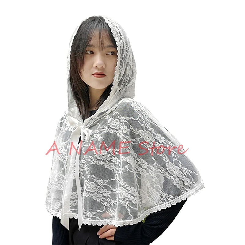 Church Veils Mantilla Catholic Chapel Veil HeadCovering Cape Cloak embroidery Lace for Women Handkerchief Barinia ribbon tie