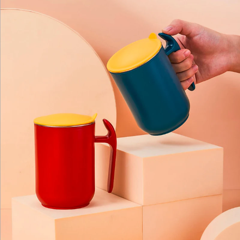 500ML Mug Office Handy Water Milk Home Coffee  Cup With Lid Anti-Scald Insulation Removable Double Stainless Steel + PP Plastic