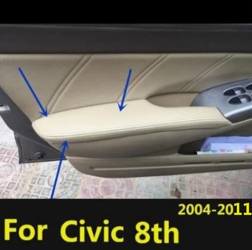 For Honda Civic 8th 2004 2005 2006 2007 -2011 Microfiber Leather Car Door Armrest Panel Protective Cover  with Mount Fittings