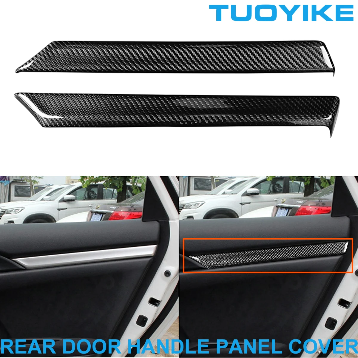 LHD RHD Car Styling Real Carbon Fiber Interior Inner Rear Door Handle Armrest Panel Cover Trim For Honda CIVIC 10th 10x 2016-20